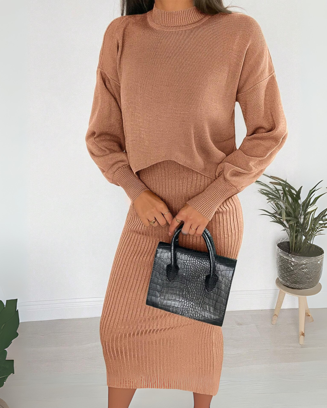 Conjunto de Suéter de Duas Peças Estilo Casual e Versátil para mulher